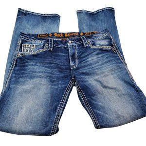 Rock Revival Womens Sundee Boot Denim Jeans 32x34 Distressed Thick Stitch Mid